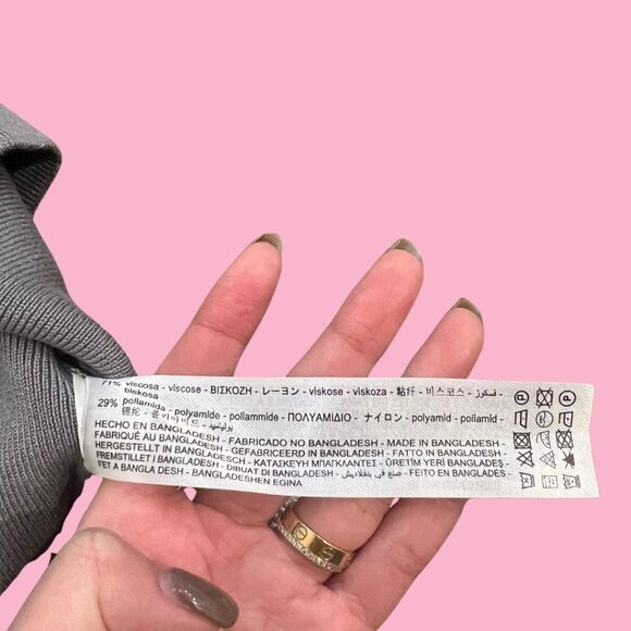 Zara Gray Crop Ribbed Long Sleeve Sweater Top Basics Women's Size Medium - Picture 5 of 5